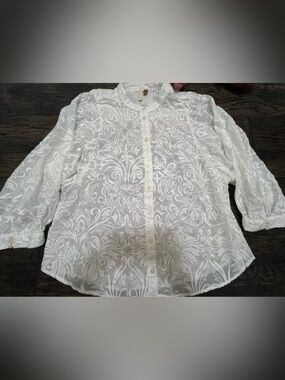 Pilcro White Embroidered Button-Down Shirt